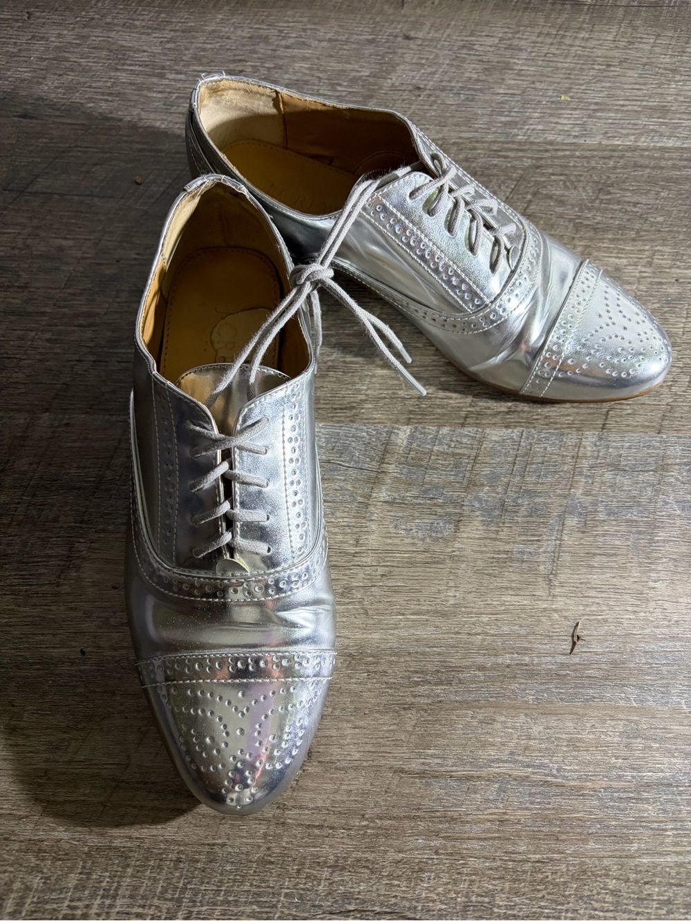 Crew Mirror Metallic Silver Oxford shoes